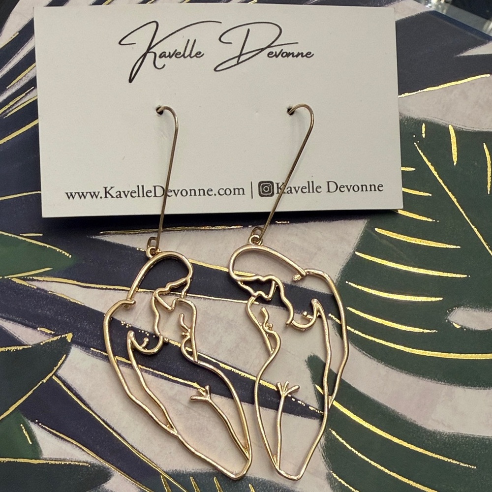 Gold Sculptural Line Art Drop Earrings - Gold